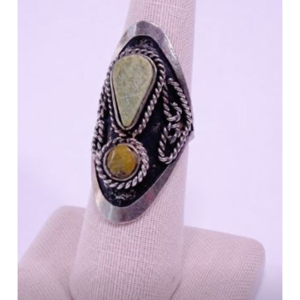 Designer Women's Vintage Silver Bold Ribbon and Stone Wide Ring Sz 7 NWOT 89